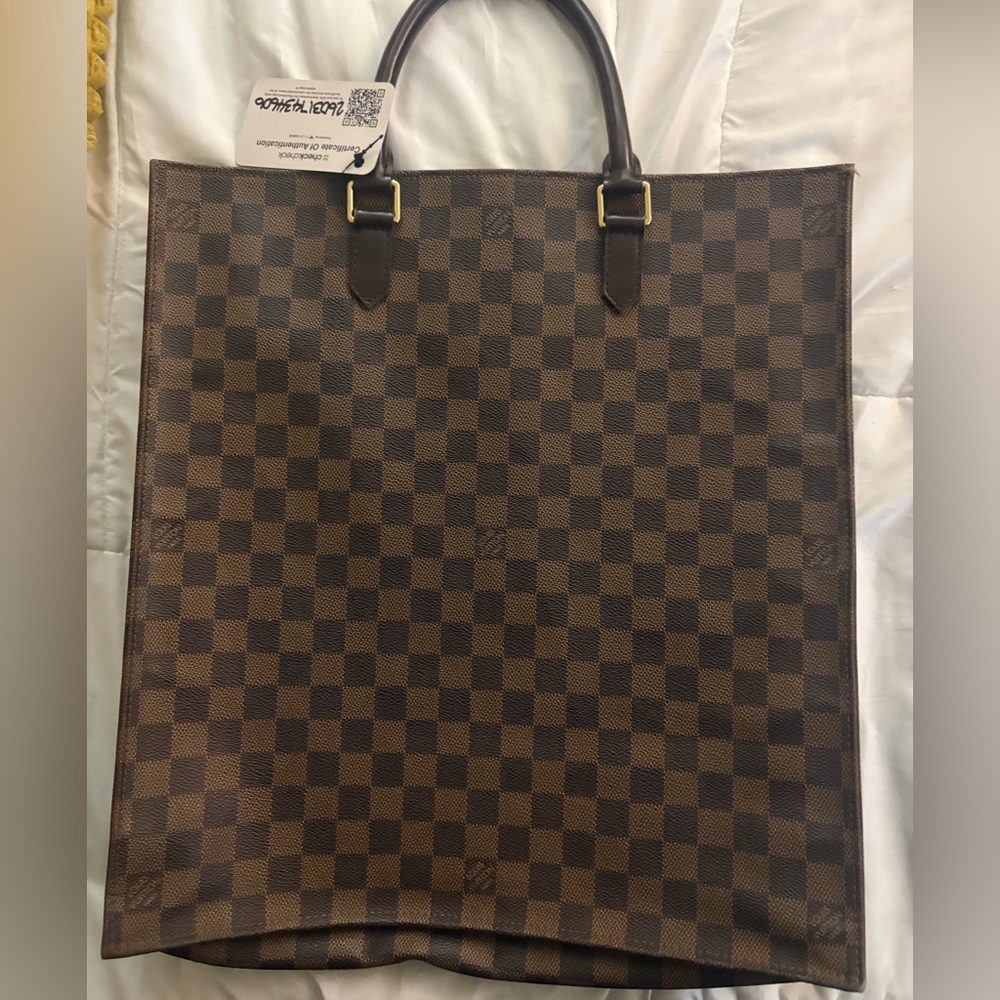 Authentic Louis Vuitton Brown Damier Canvas Tote with Dark Brown Handles